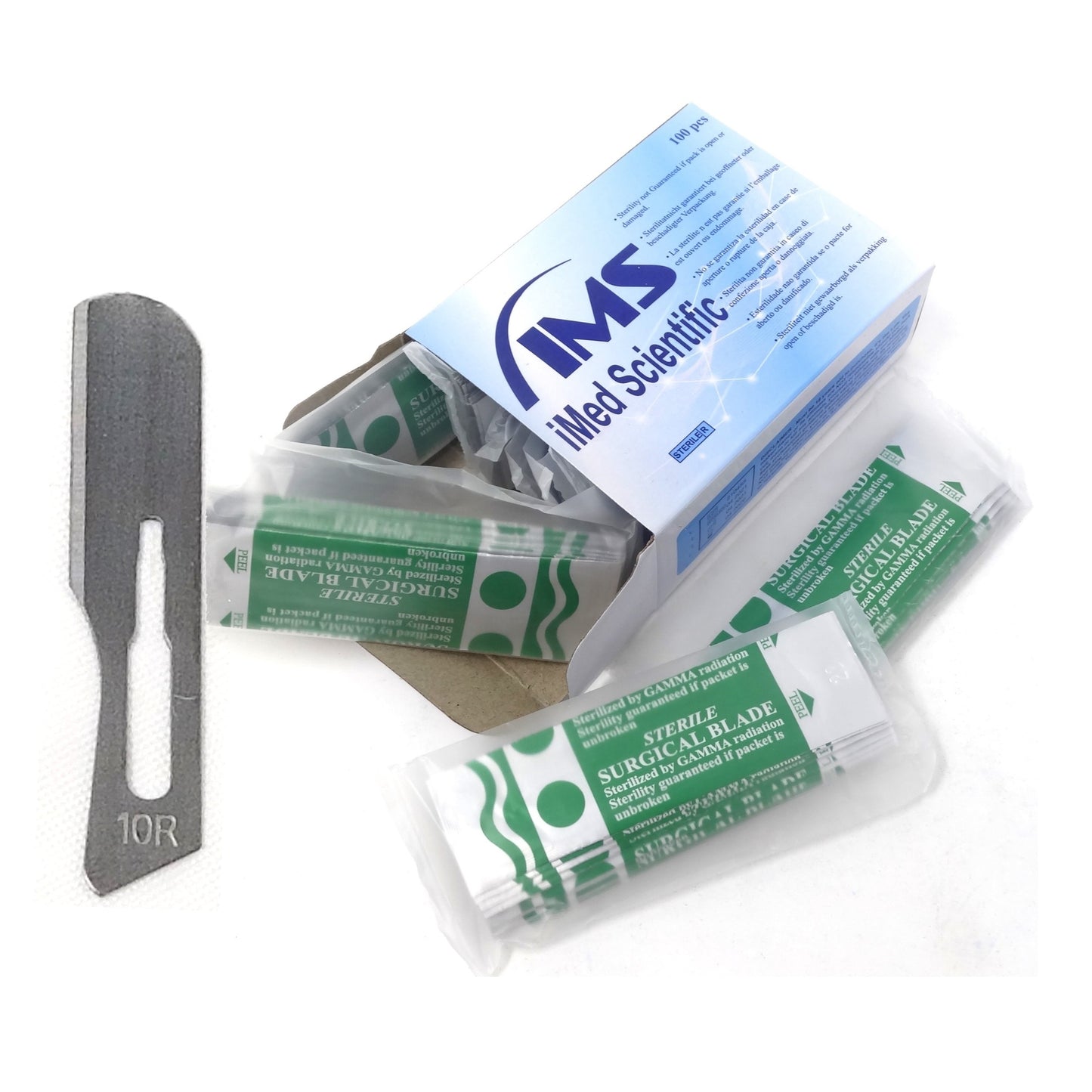 Box of 100 Scalpel Sterile Blades #10R Carbon Steel Individually Foil Wrapped