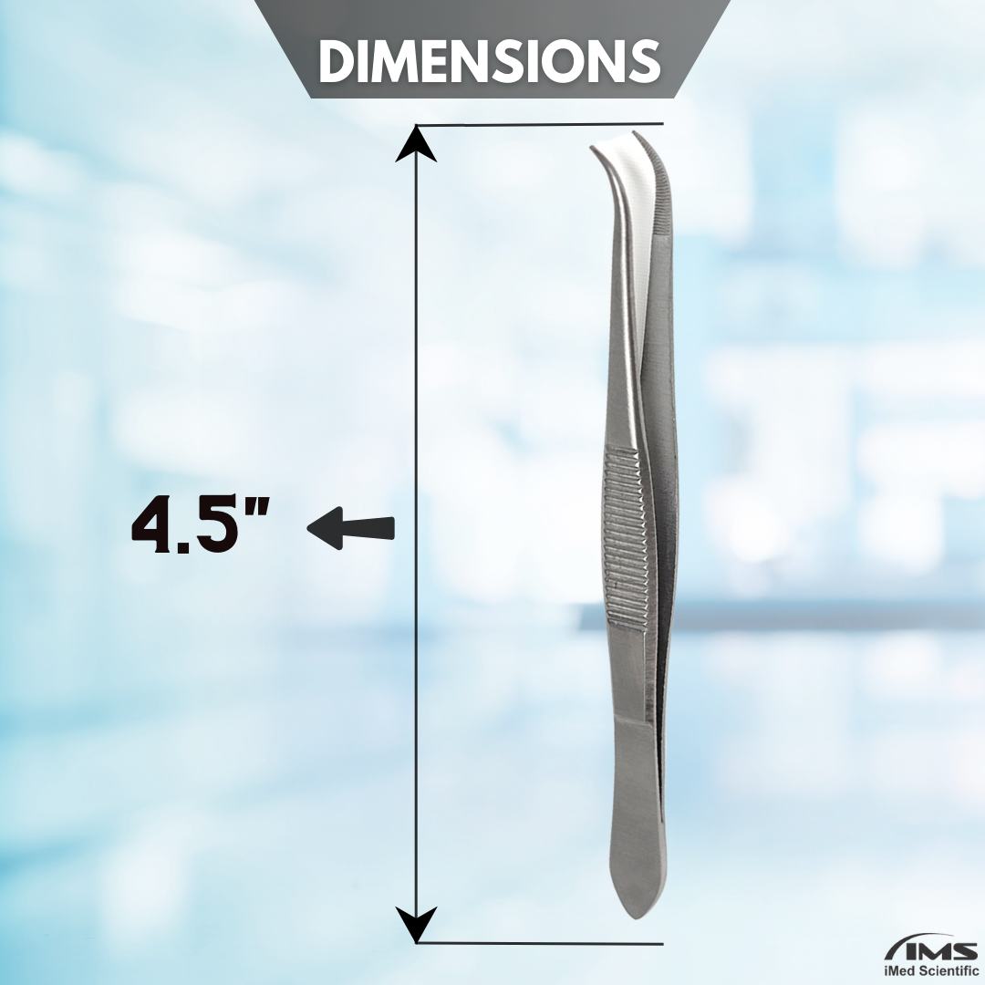 Stainless Steel Micro Surgical Forceps Curved Fine Serrated Points Lab Tweezers 4.5"