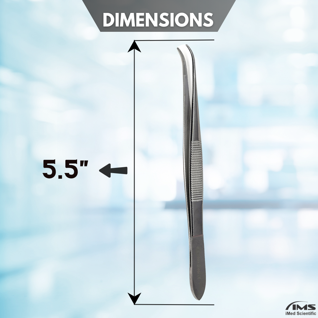 Stainless Steel Micro Surgical Forceps Curved Fine Serrated Points Lab Tweezers 5.5"
