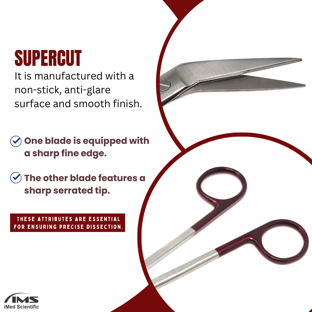 SUPERCUT Kelly Gum Scissors Angled Blades 6" Micro IRIS Dissecting Shears, Stainless Steel