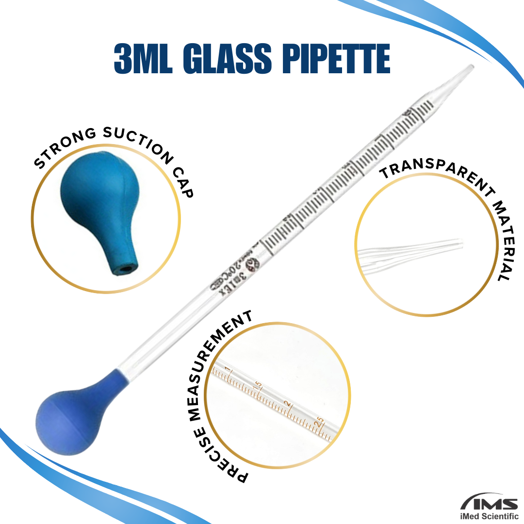 3ml Glass Scale Line Dropper Pipette Lab Dropping Pipet Rubber Head