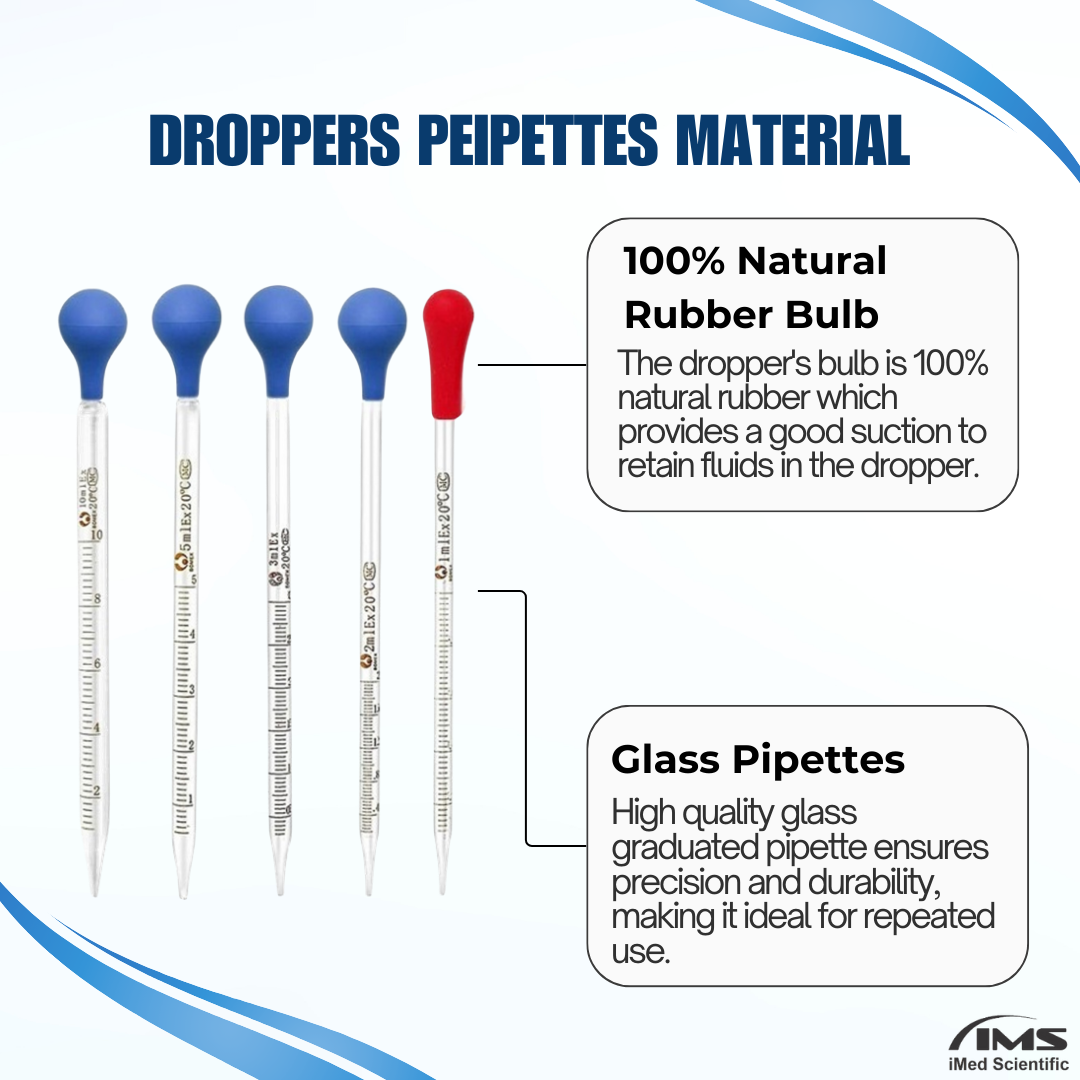 Set of 5 Glass Graduated Lab Pipette Droppers for Liquid & Oil 1/2/3/5/10ml