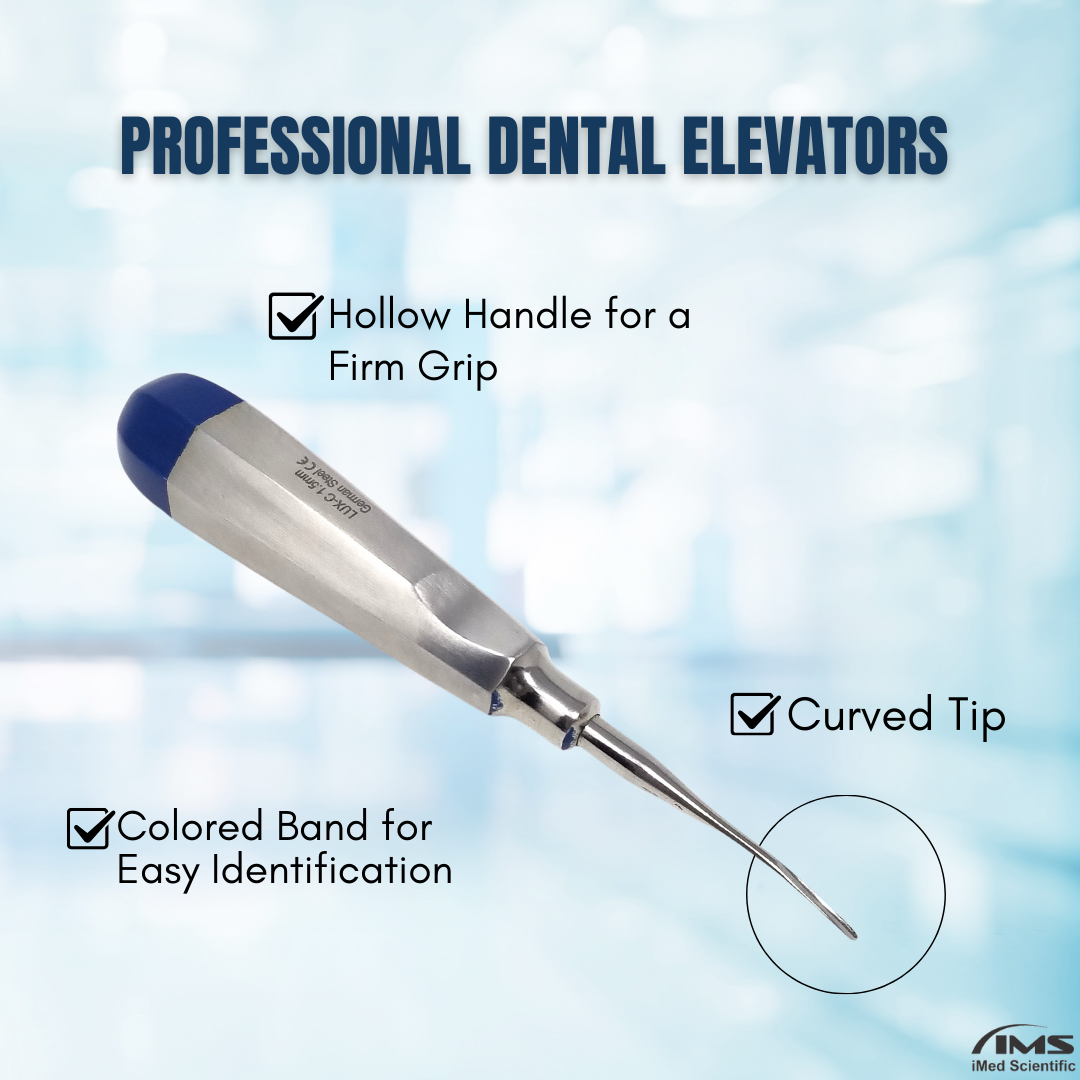 Dental Luxating Elevator Curved 1.5mm, Blue Handle, Stainless Steel
