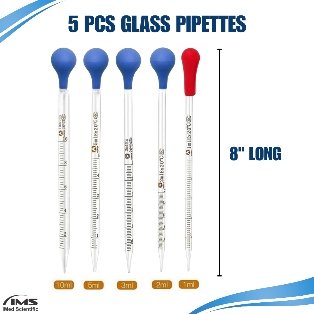 Set of 5 Glass Graduated Lab Pipette Droppers for Liquid & Oil 1/2/3/5/10ml