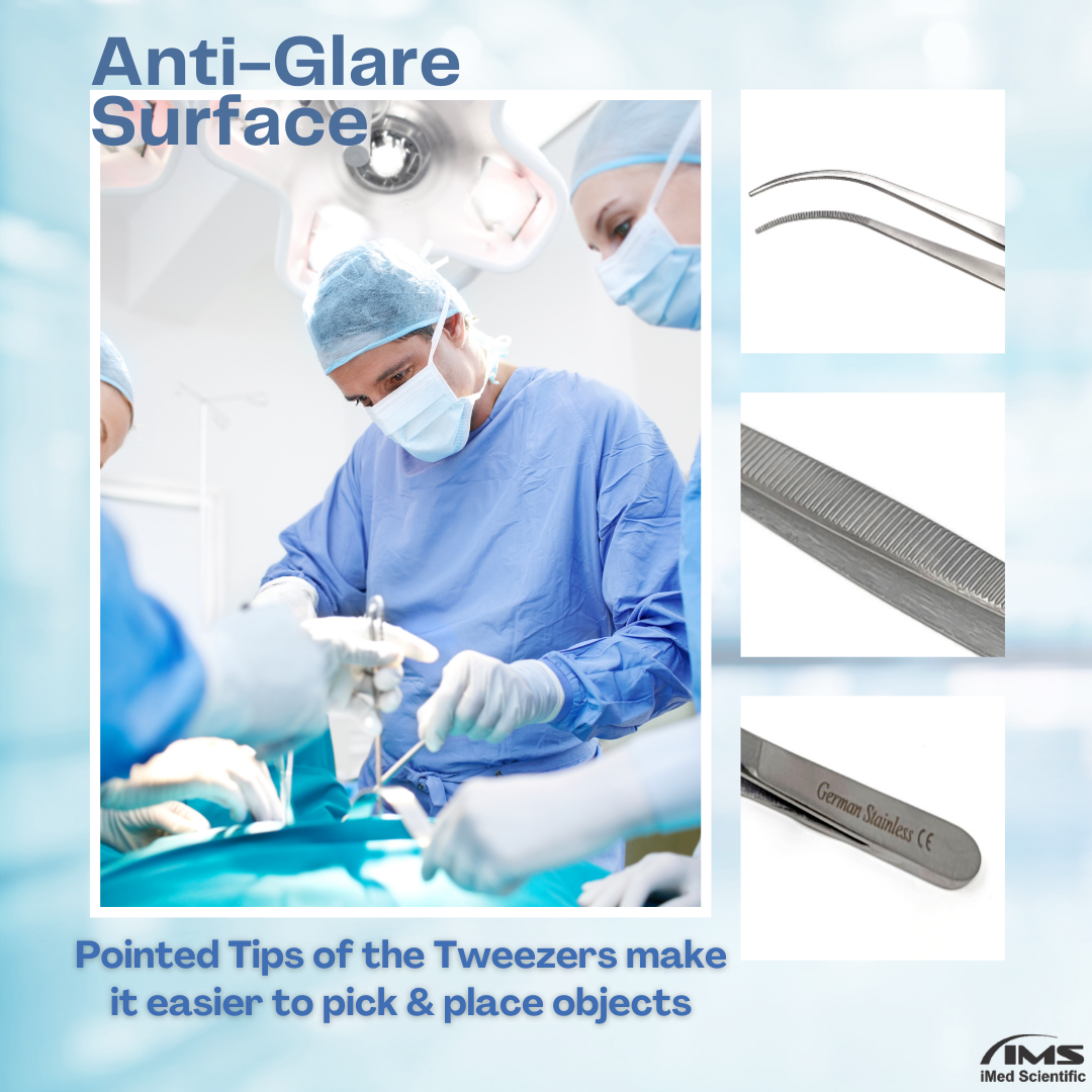 Stainless Steel Micro Surgical Forceps Curved Fine Serrated Points Lab Tweezers 12"