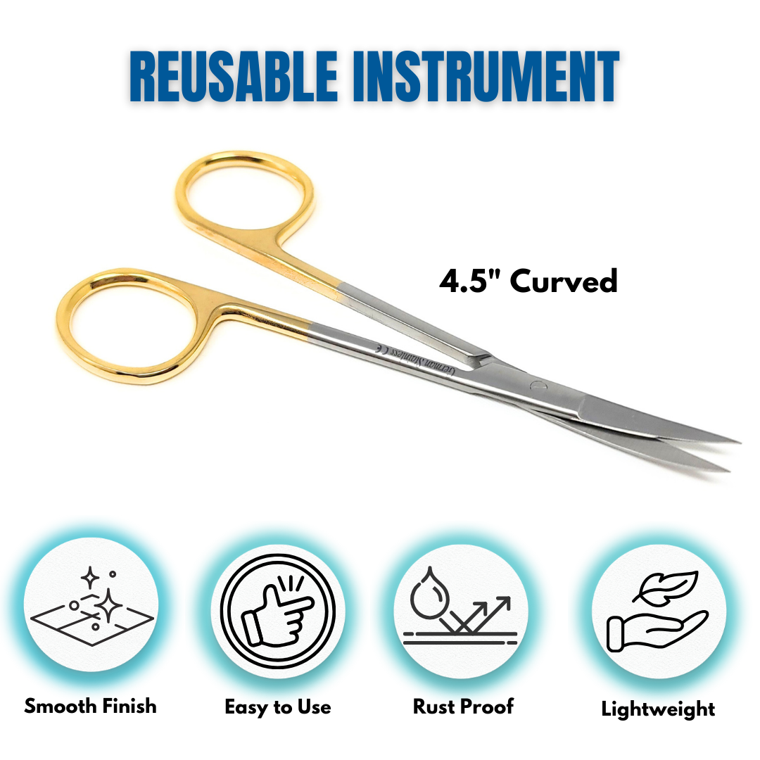 TC Dissecting IRIS Fine Point Scissors, 4.5", Curved, Stainless Steel