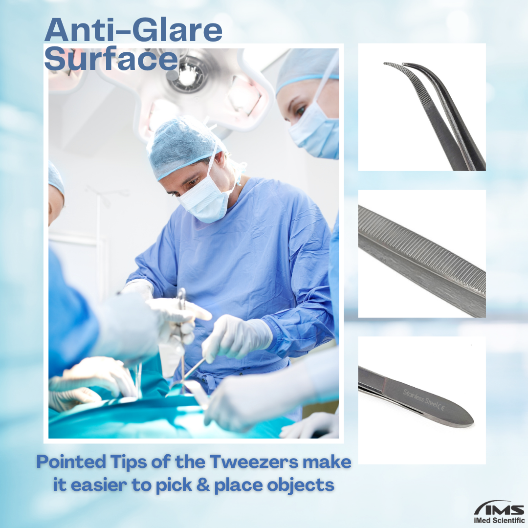Stainless Steel Micro Surgical Forceps Curved Fine Serrated Points Lab Tweezers 4.5"