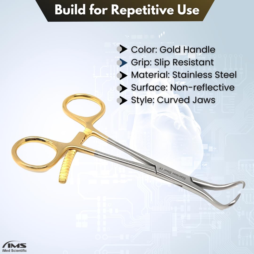 Bone Reduction Forceps 5.5" with Long Ratchet & Curved Pointed Tips, Stainless Steel