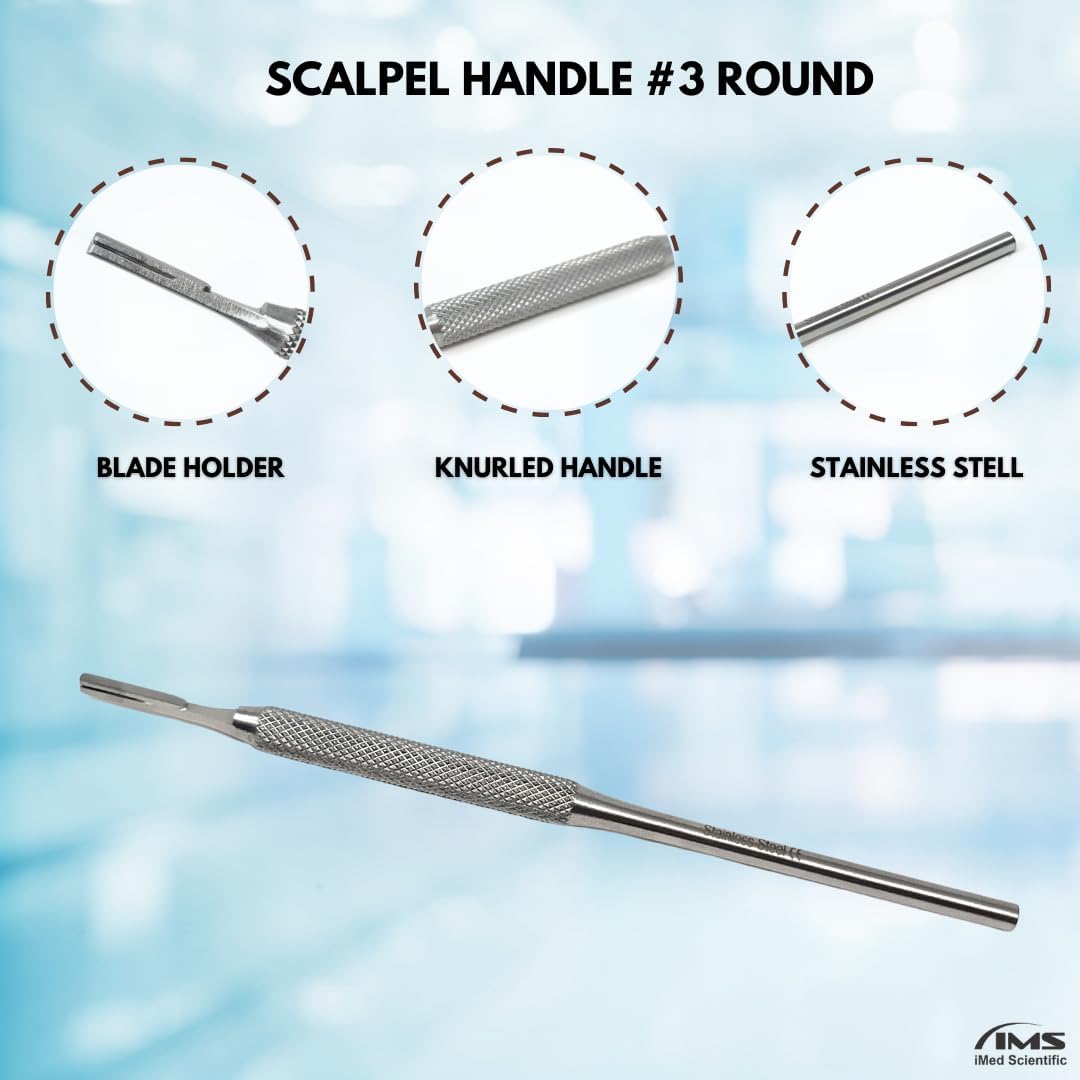 Premium Quality Round Grip Scalpel Handle #3, Stainless Steel ( Fits Size 9-16 Scalpel Blades )