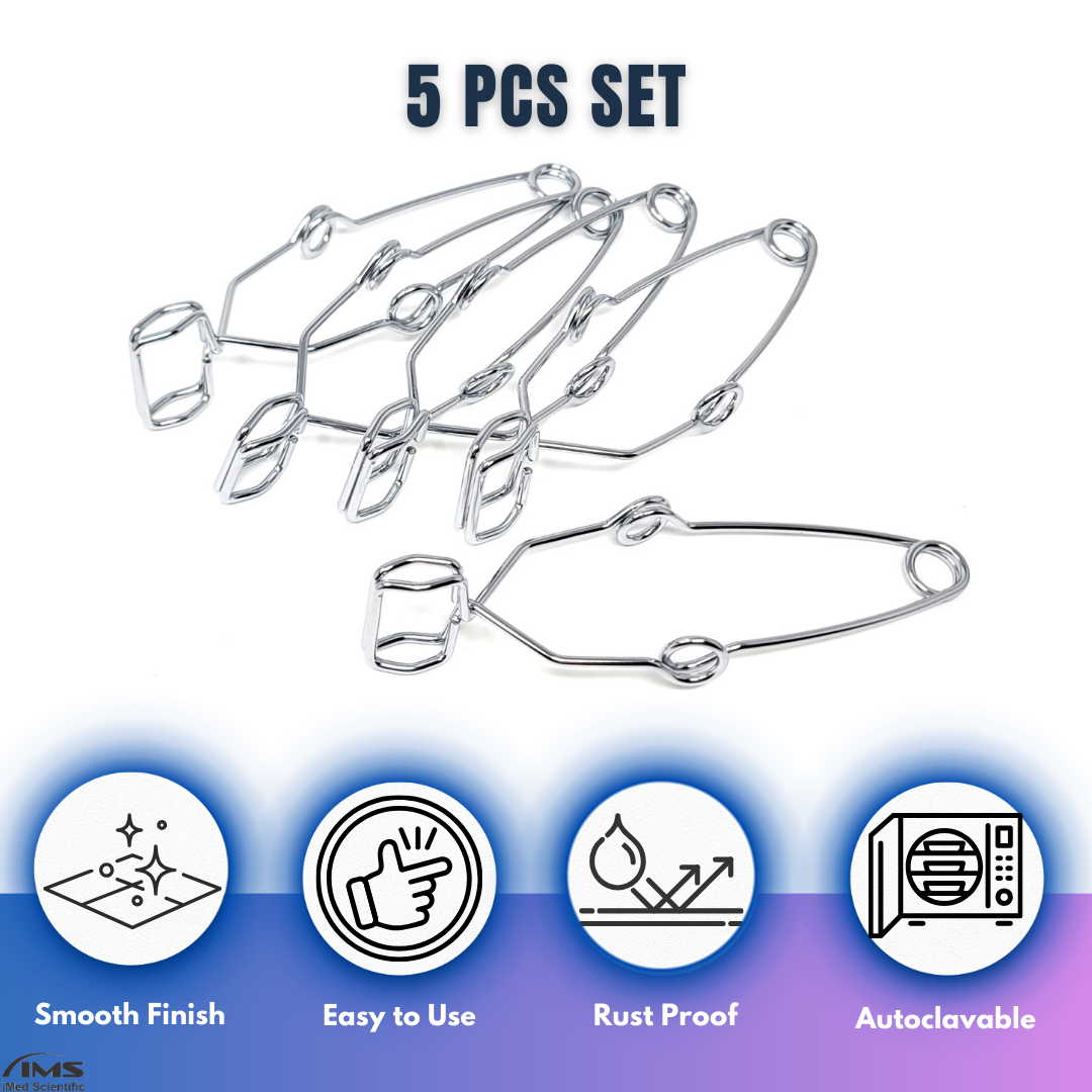 5-Pack Steel Wire Test Tube Clamp Holder 140mm with Self-Locking Spring Action Fit for 5-40mm Tubes