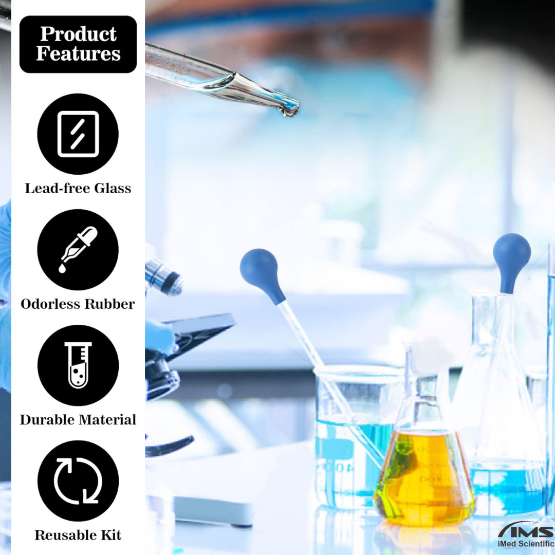 3ml Glass Scale Line Dropper Pipette Lab Dropping Pipet Rubber Head