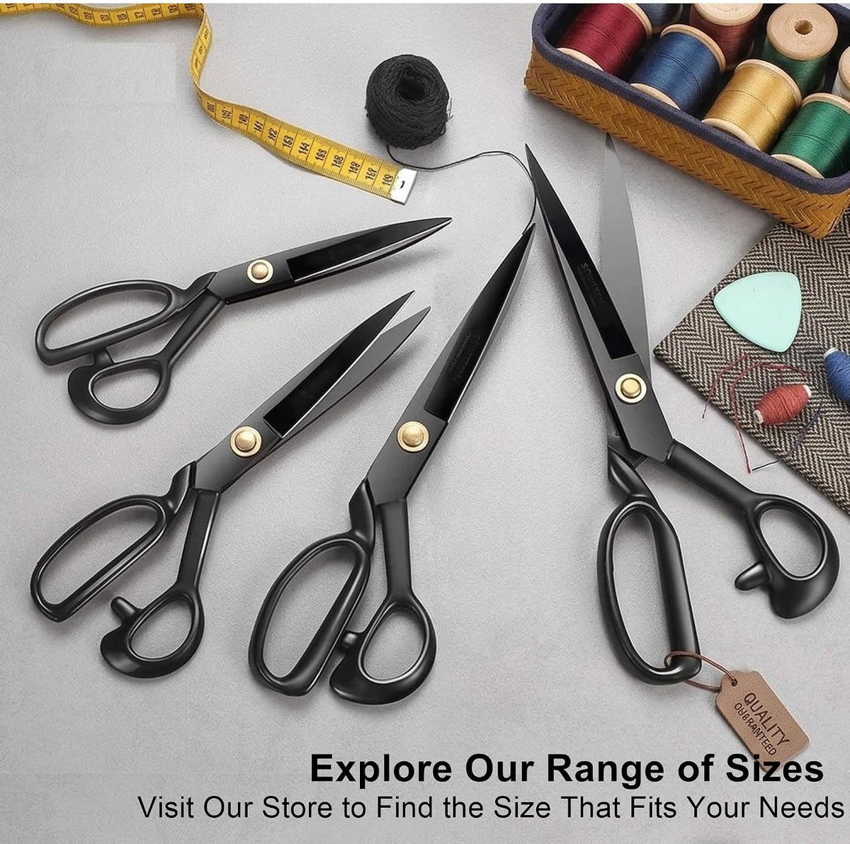 Black Tailor Scissors 9”, Heavy Duty Fabric Dressmaking Sewing Shears, High Carbon Steel