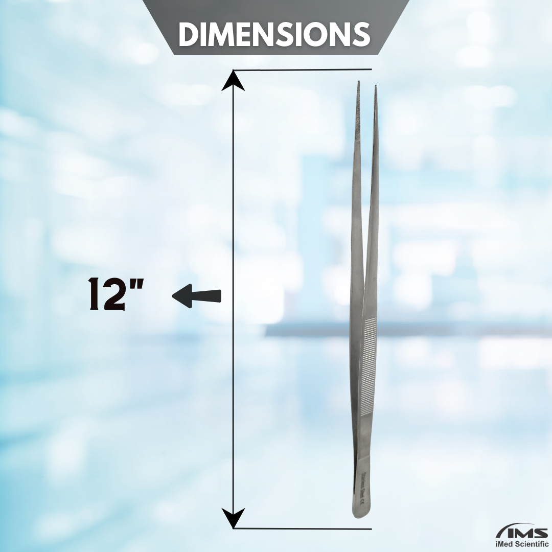 Stainless Steel Micro Surgical Forceps Straight Fine Serrated Points Lab Tweezers 12"