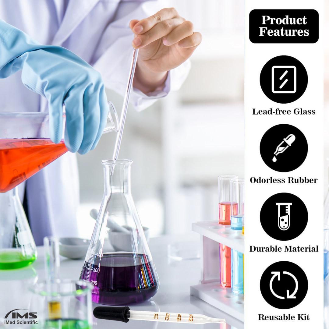 1ML Glass Graduated Dropper with Rubber Cap Straight Drip Tube Dropping Pipette for Laboratory - 12pcs