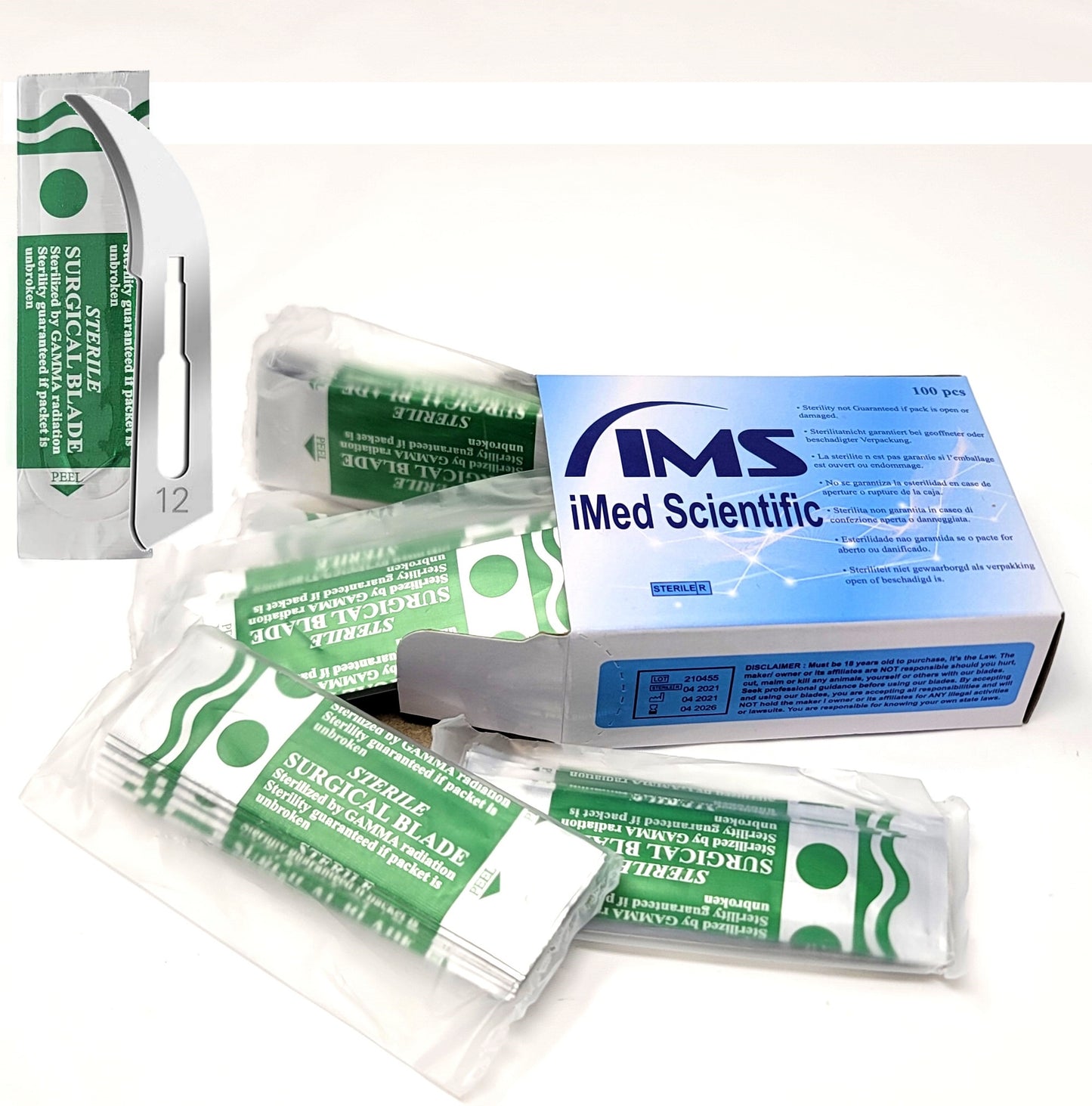 Box of 100 Scalpel Sterile Blades #12 Carbon Steel Individually Foil Wrapped