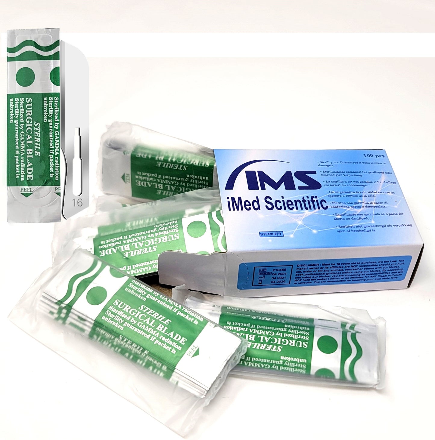Box of 100 Scalpel Sterile Blades #16 Carbon Steel Individually Foil Wrapped