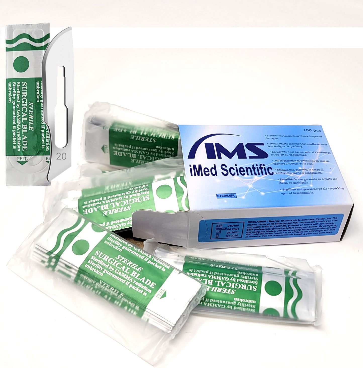 Box of 100 Scalpel Sterile Blades #20 Carbon Steel Individually Foil Wrapped