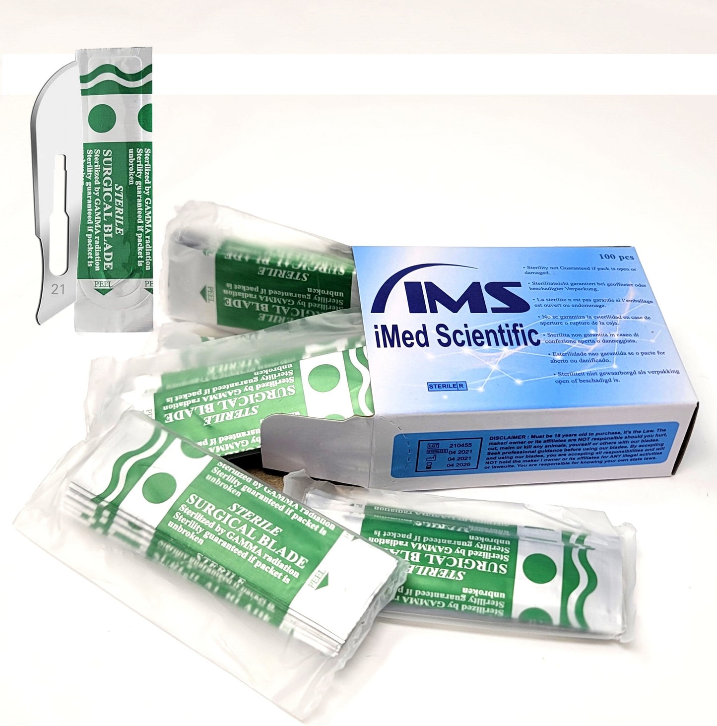 Box of 100 Scalpel Sterile Blades #21 Carbon Steel Individually Foil Wrapped