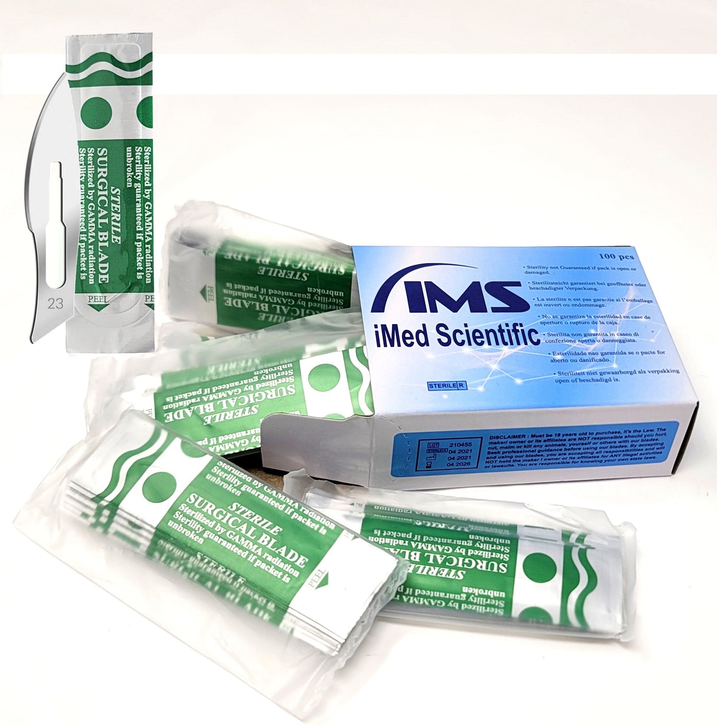 Box of 100 Scalpel Sterile Blades #23 Carbon Steel Individually Foil Wrapped