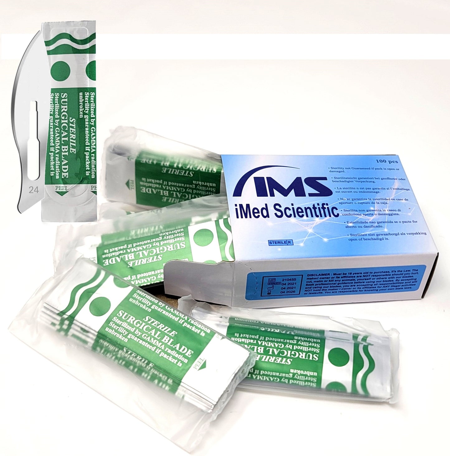 Box of 100 Scalpel Sterile Blades #24 Carbon Steel Individually Foil Wrapped