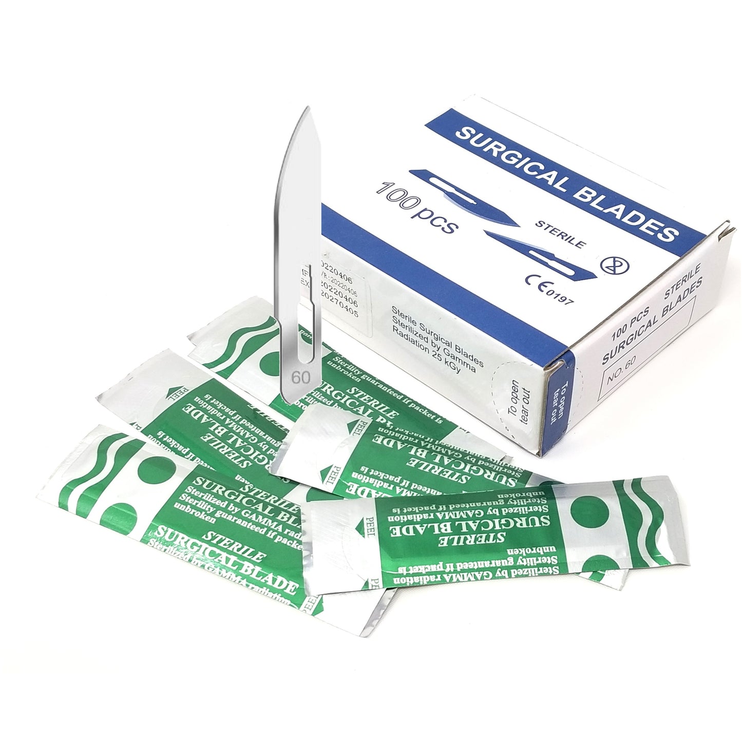 Surgical Scalpel Blades #60, Sterile, Carbon Steel Blade, 100/BX