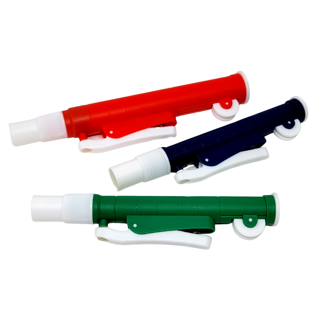 Set of 3 Lab Pipette Pumps Color Coded 2ml Blue + 10ml Green + 25ml Red for Plastic or Glass Pipettes