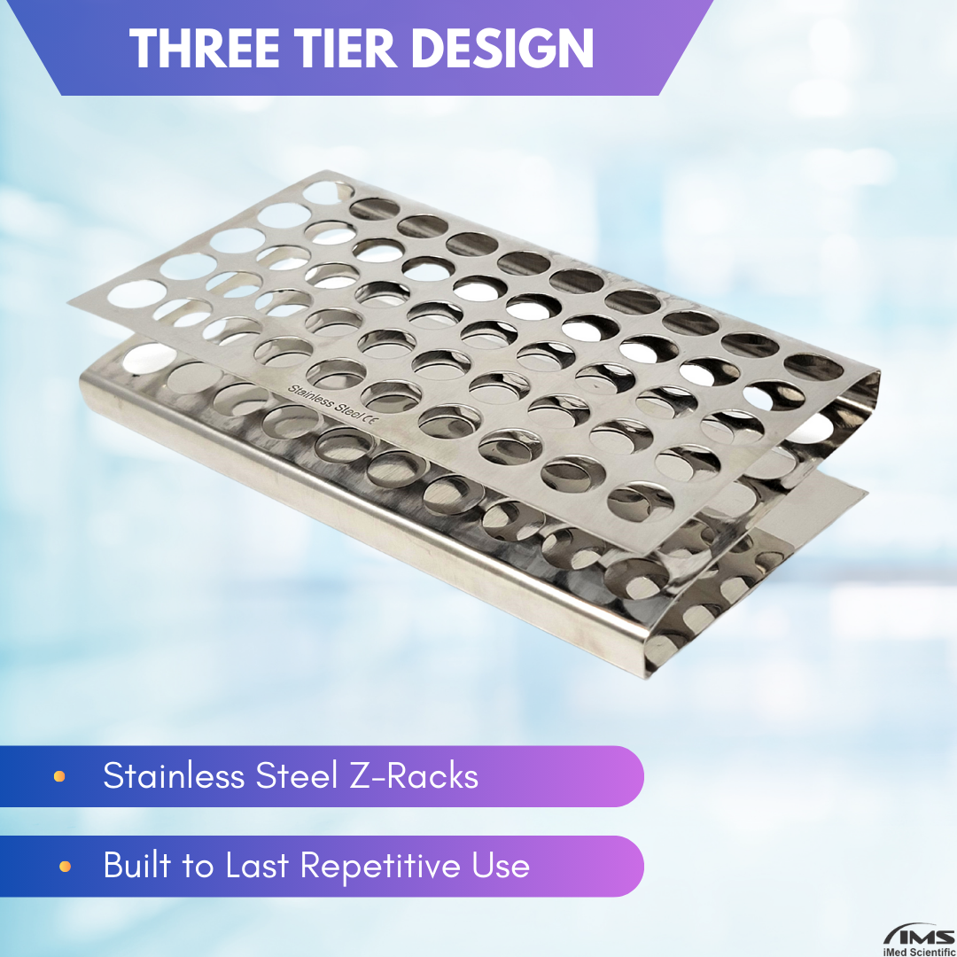 Test Tube Rack Holder with 50 Holes Vents Z Shaped Pipe Stand For 16mm Tubes, Stainless Steel