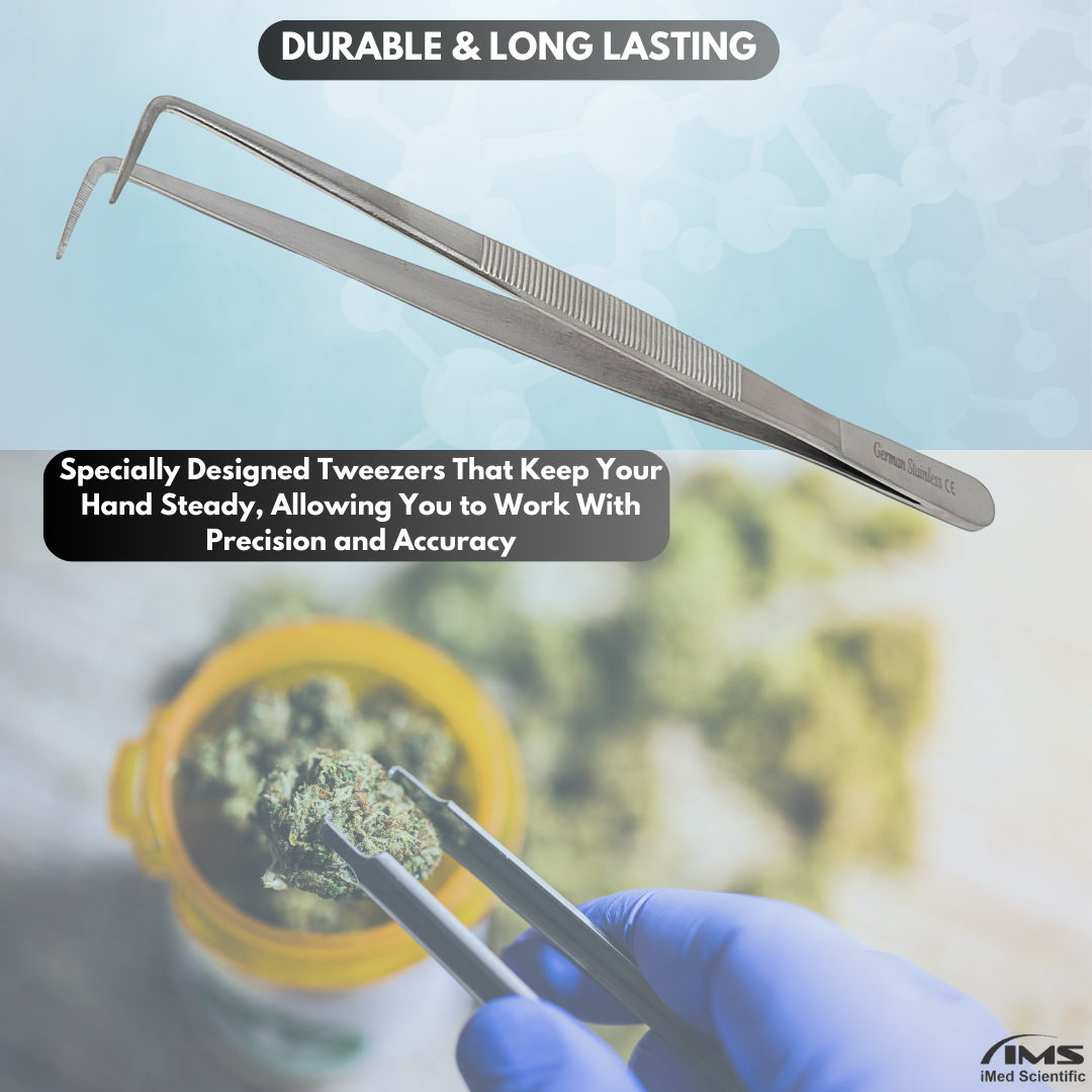 Stainless Steel Micro Surgical Forceps Right Angled Fine Serrated Points Lab Tweezers 8"