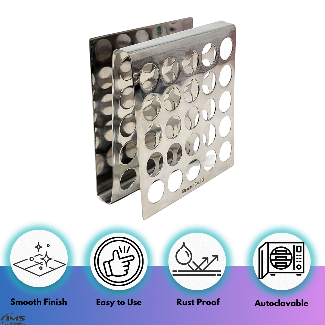 Test Tube Rack Holder with 25 Holes Vents Z Shaped Pipe Stand For 16mm Tubes, Stainless Steel