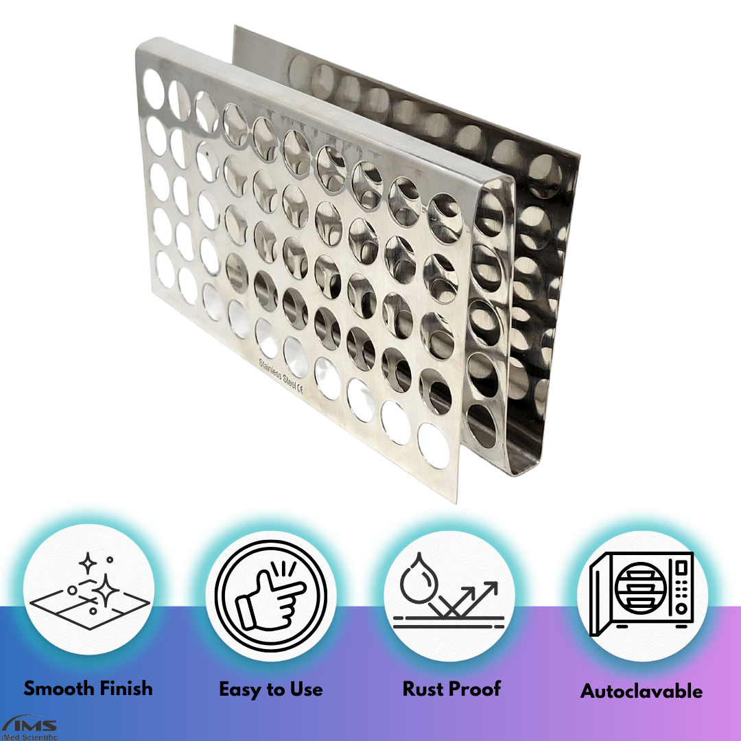 Test Tube Rack Holder with 50 Holes Vents Z Shaped Pipe Stand For 16mm Tubes, Stainless Steel