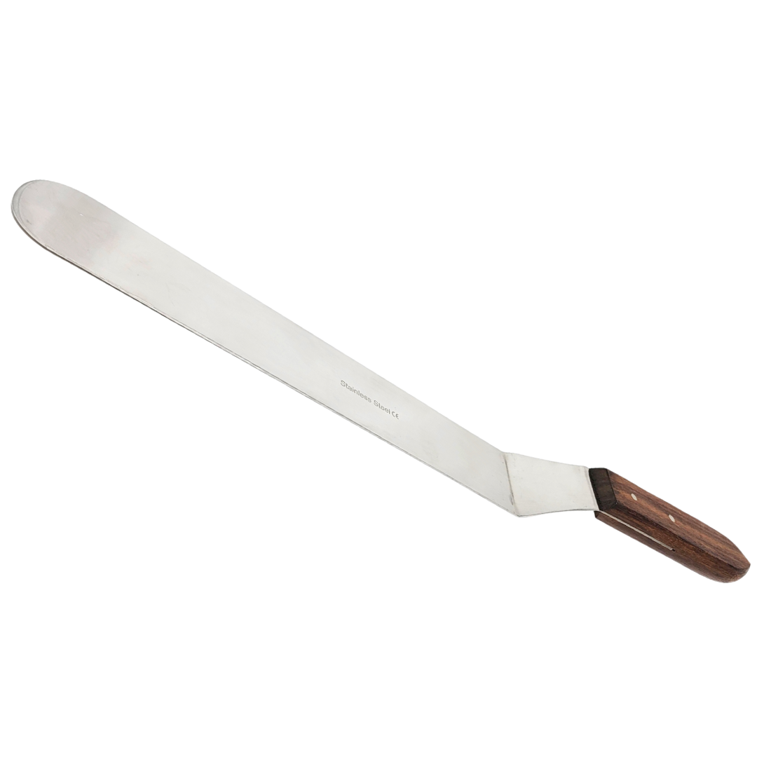 Stainless Steel Lab Spatula with Wooden Handle, 12" Offset Bayonet Blade, 17" Total Length