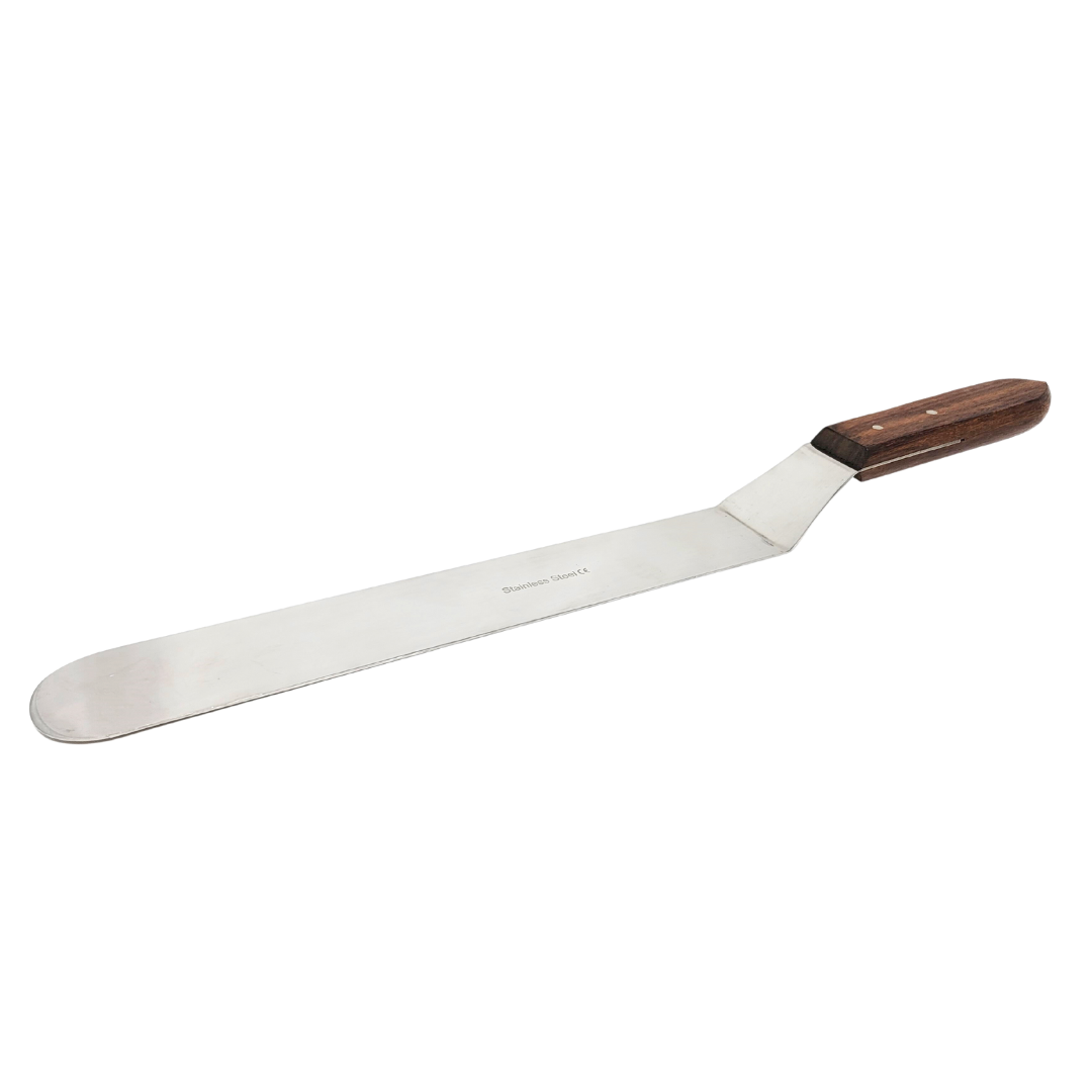 Stainless Steel Lab Spatula with Wooden Handle, 10" Offset Bayonet Blade, 15" Total Length