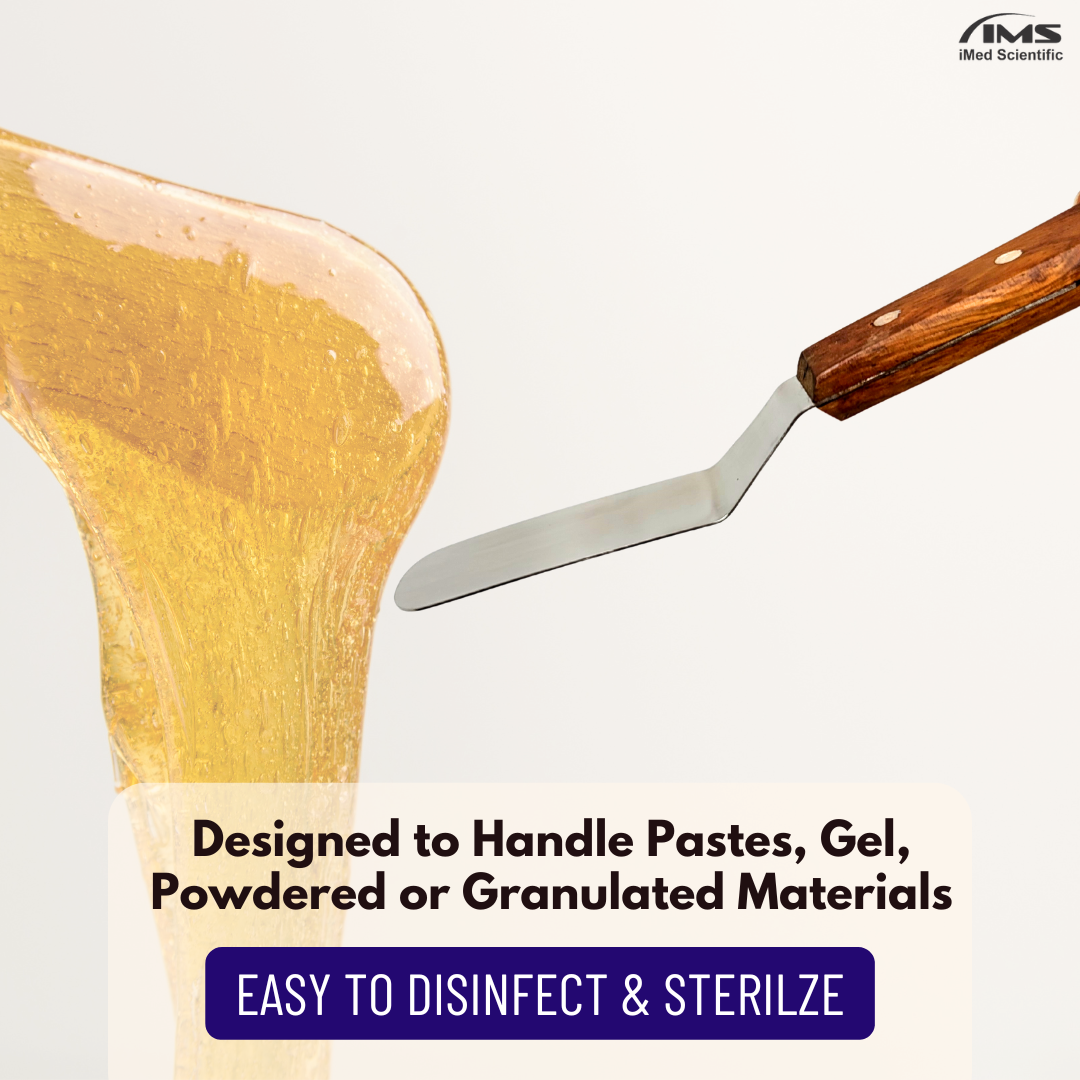 Stainless Steel Lab Spatula with Wooden Handle, 4" Offset Bayonet Blade, 8" Total Length