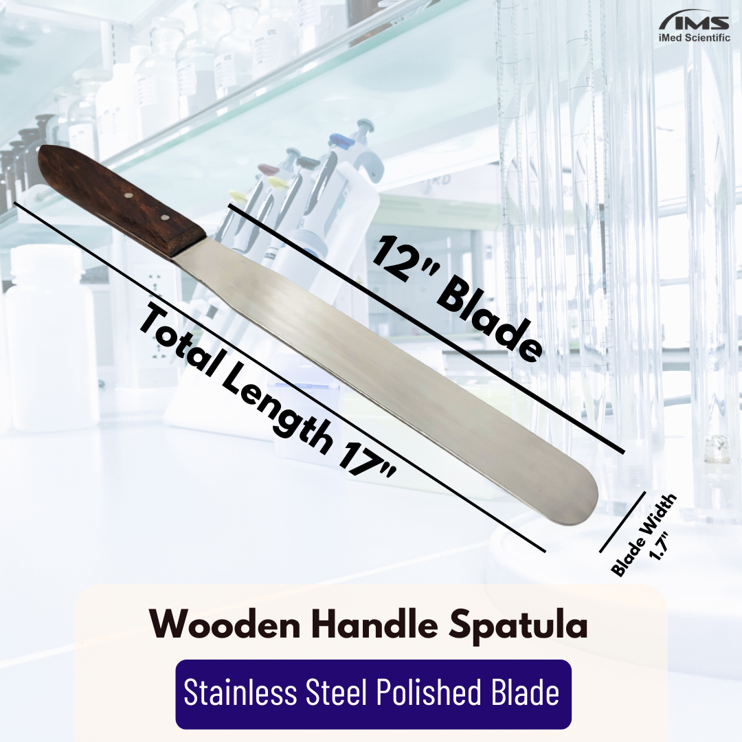 IMS-WHS12 Stainless Steel Lab Spatula with Wooden Handle, 12" Blade, 1.75" Blade Width, 17.25" Total Length