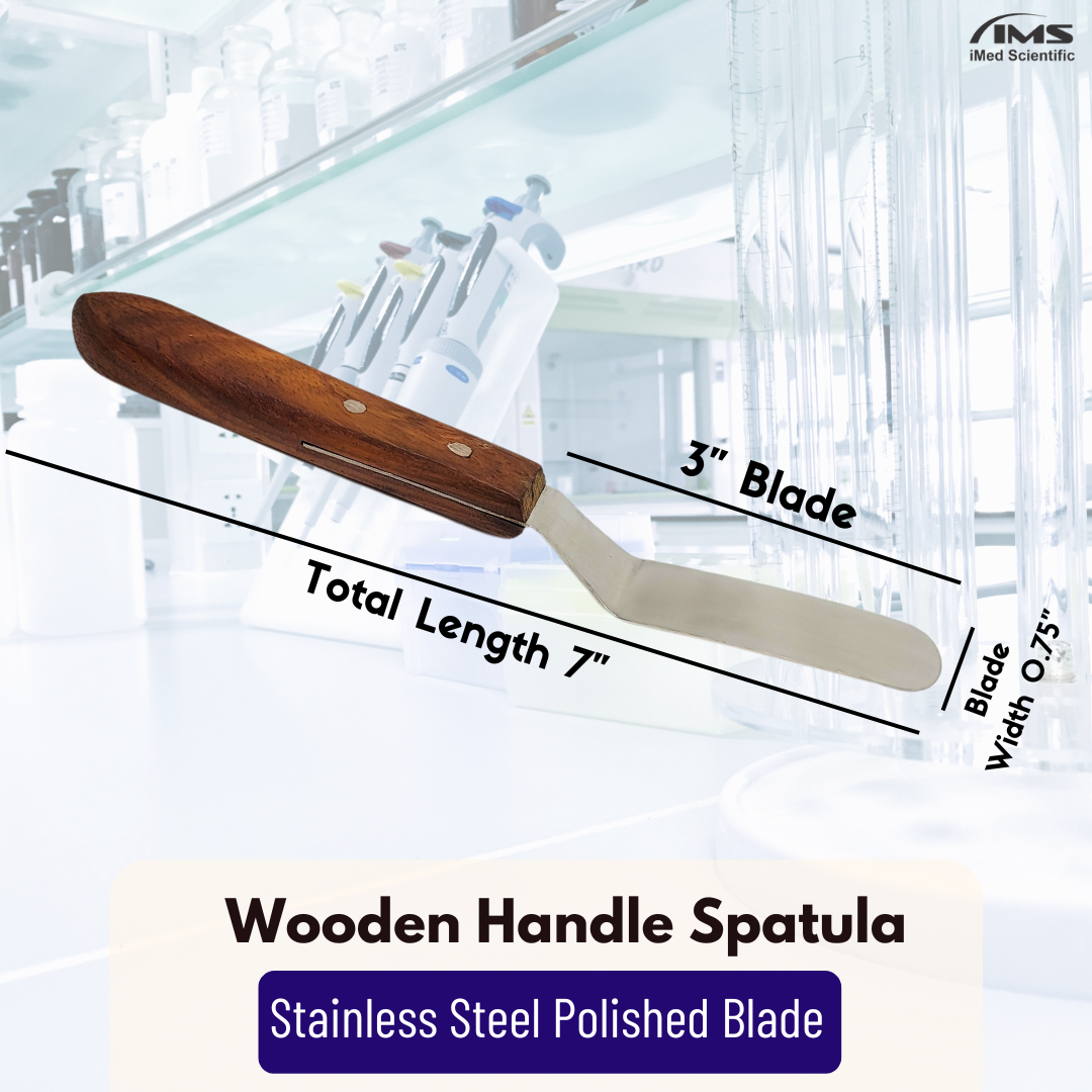 Stainless Steel Lab Spatula with Wooden Handle, 3" Offset Bayonet Blade, 7" Total Length