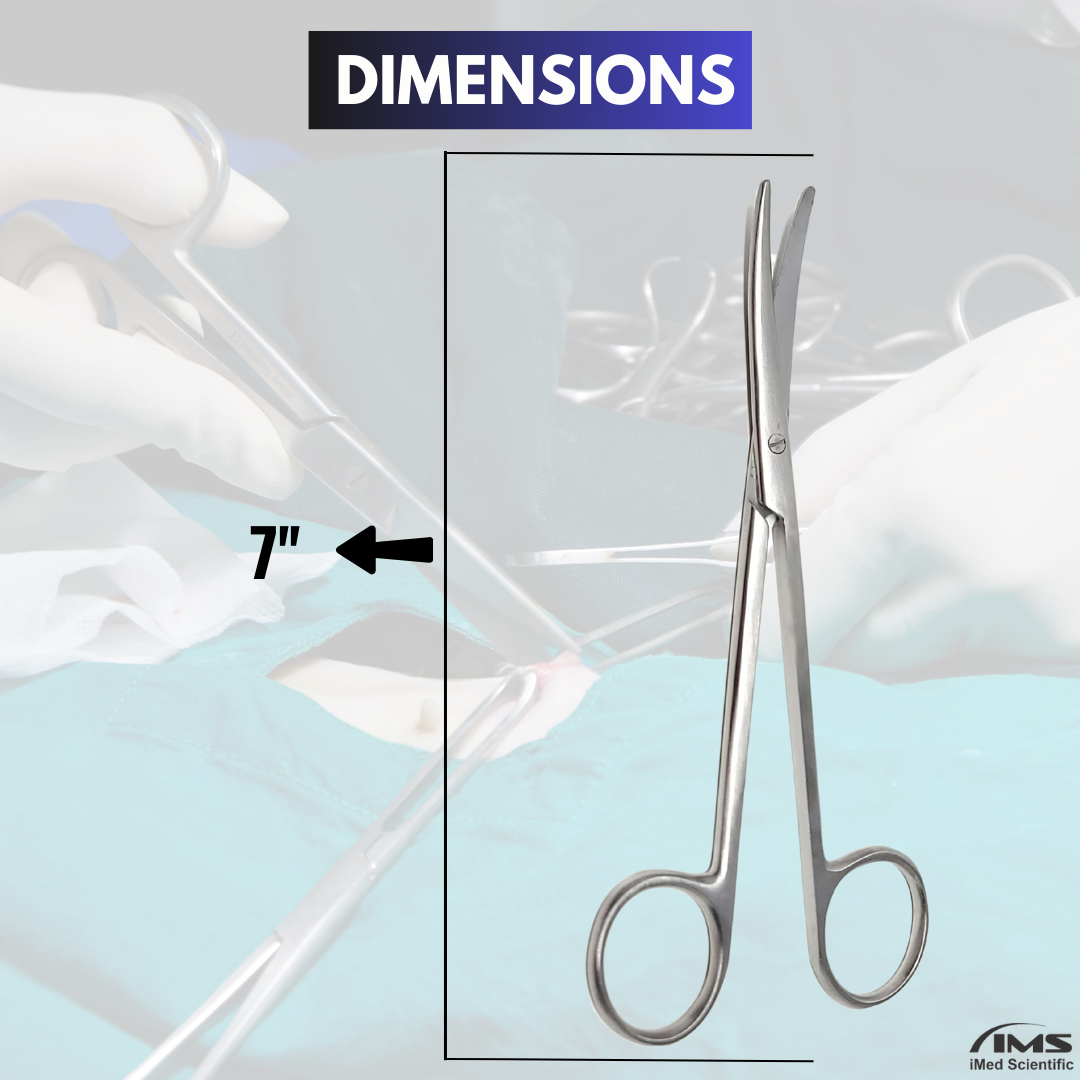Metzenbaum Dissecting Scissors, 7" Slim Shears, Curved, Stainless Steel