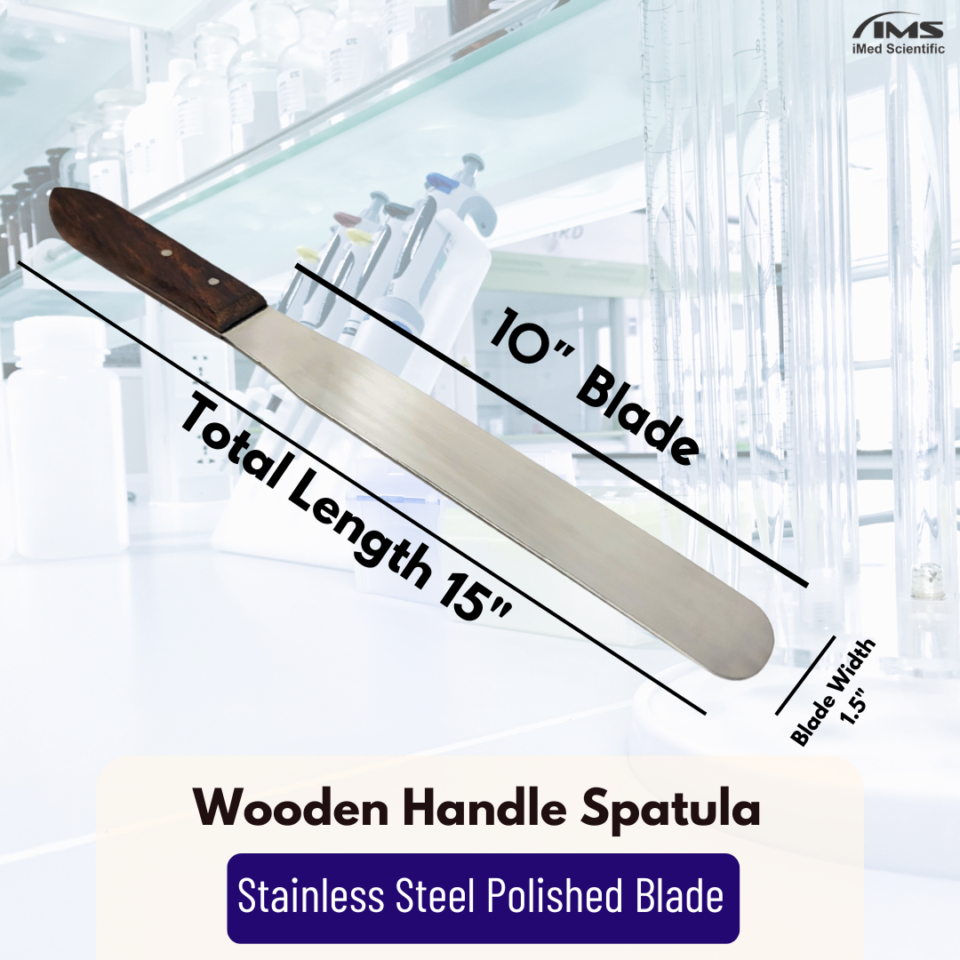IMS-WHS10 Stainless Steel Lab Spatula with Wooden Handle, 10" Blade, 1.5" Blade Width, 15.2" Total Length