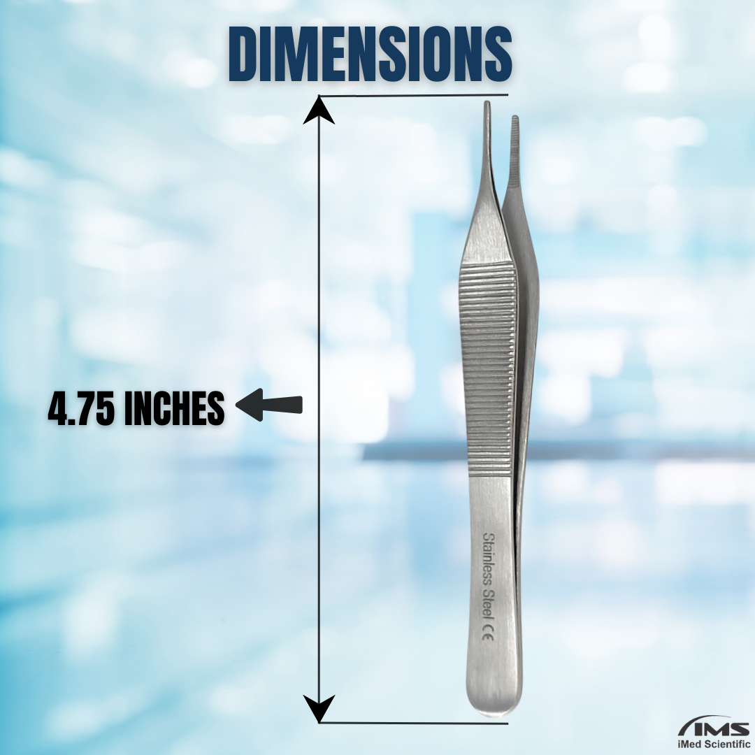 Adson Dressing Serrated Forceps 4.75" Straight Tweezers, Stainless Steel