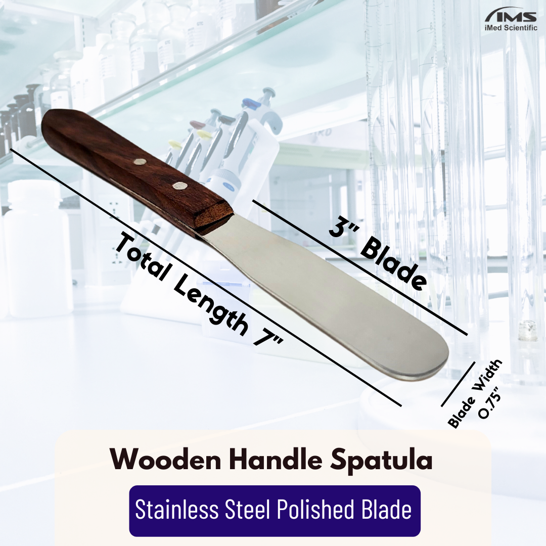 IMS-WHS3 Stainless Steel Lab Spatula with Wooden Handle, 3" Blade, 0.62" Blade Width, 7" Total Length