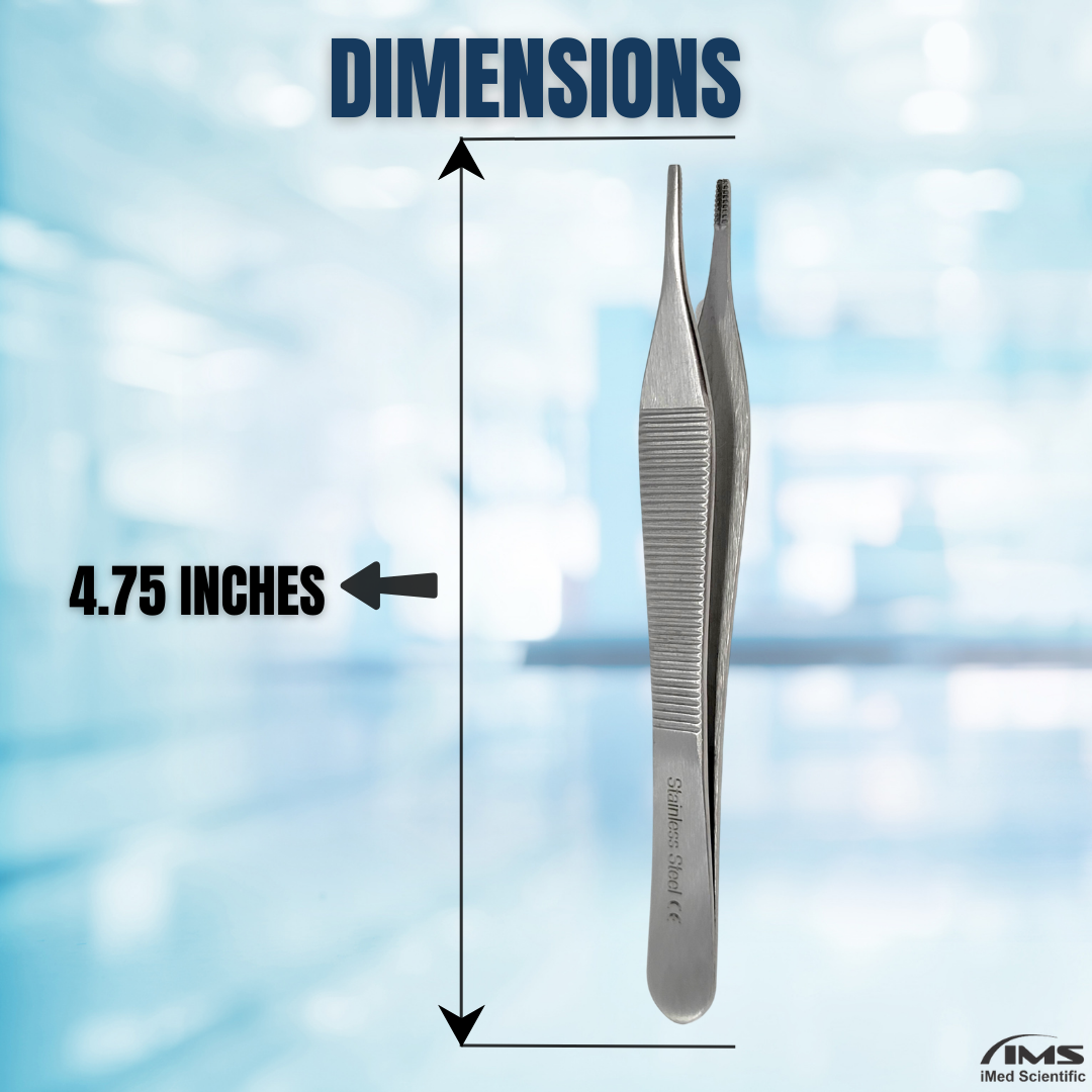Adson Brown Forceps 9x9Teeth, 4.75" Straight Tweezers, Stainless Steel