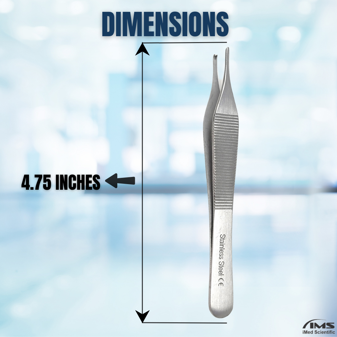 Adson Kocher Tissue Dressing Forceps with 1x2Teeth & Serrations 4.75" Tweezers, Stainless Steel