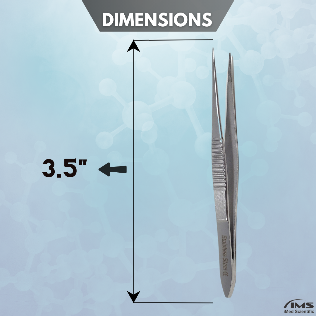 Stainless Steel Micro Surgical Forceps Straight Fine Serrated Points Lab Tweezers 3.5"