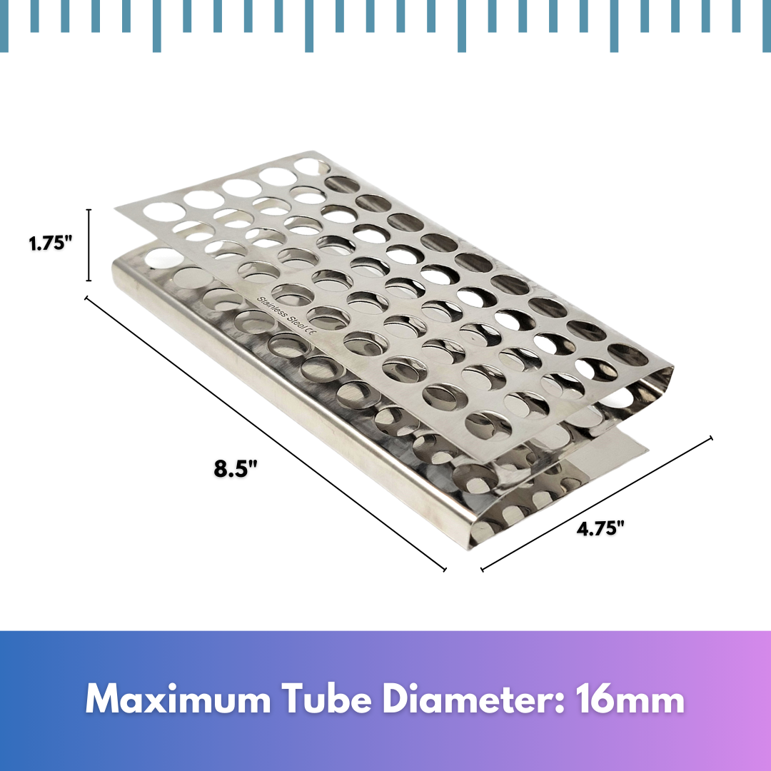Test Tube Rack Holder with 50 Holes Vents Z Shaped Pipe Stand For 16mm Tubes, Stainless Steel