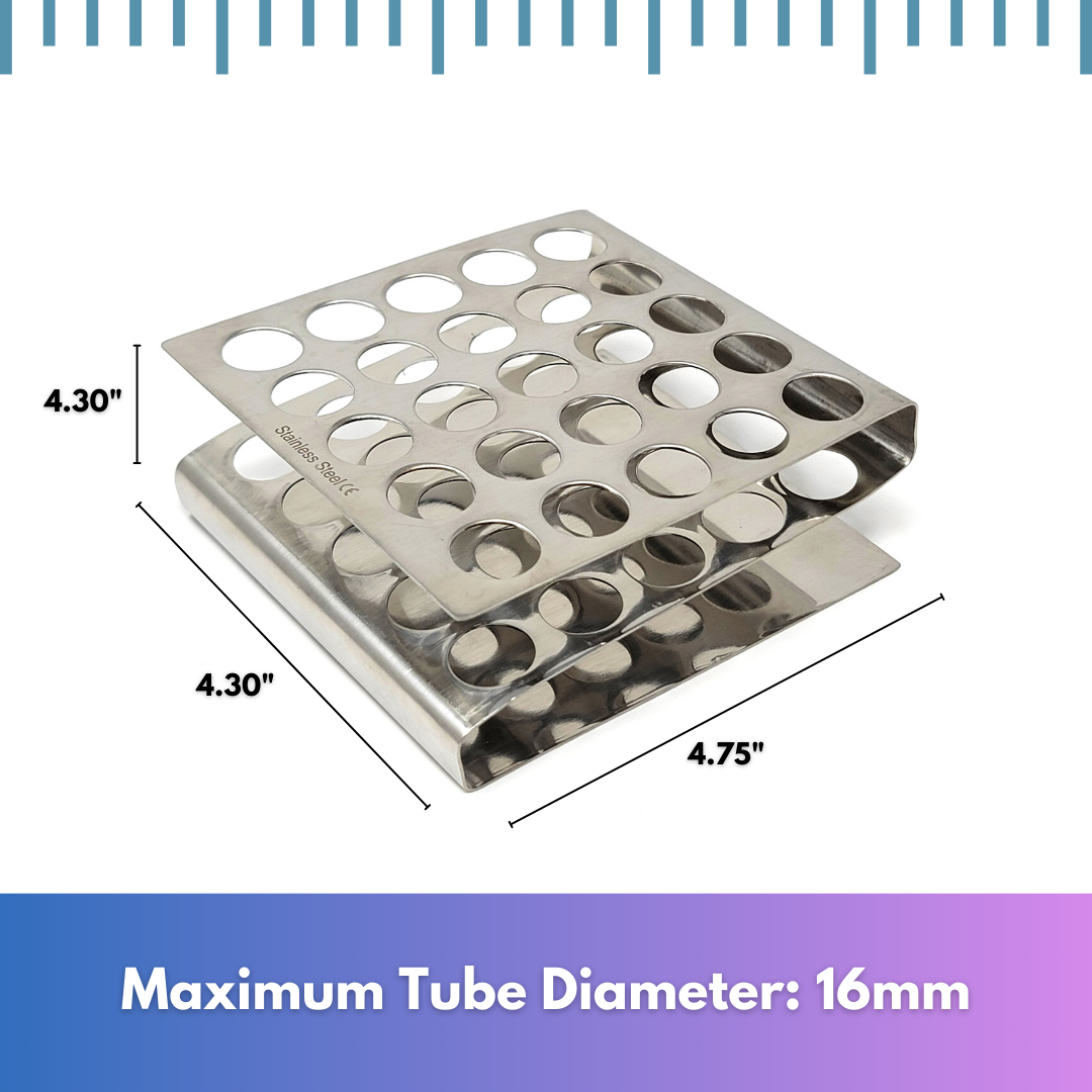 Test Tube Rack Holder with 25 Holes Vents Z Shaped Pipe Stand For 16mm Tubes, Stainless Steel