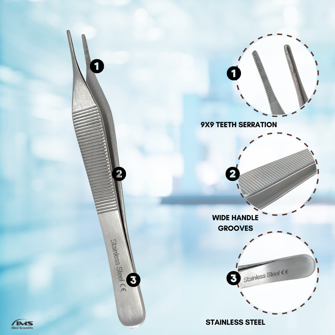 Adson Dressing Serrated Forceps 4.75" Straight Tweezers, Stainless Steel