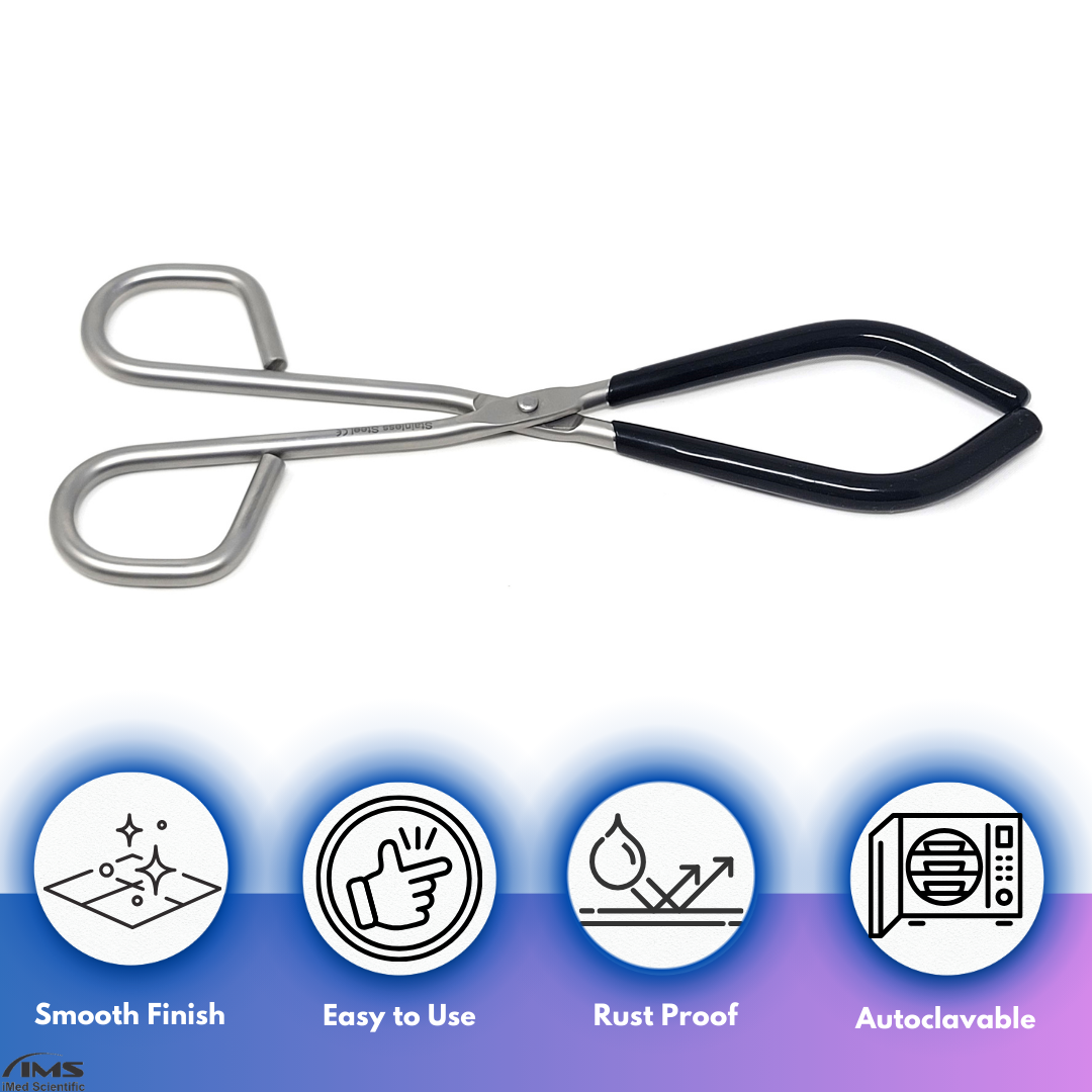 Stainless Steel Crucible Lab Beaker Tongs with Plastisol Coated Jaws, 9"