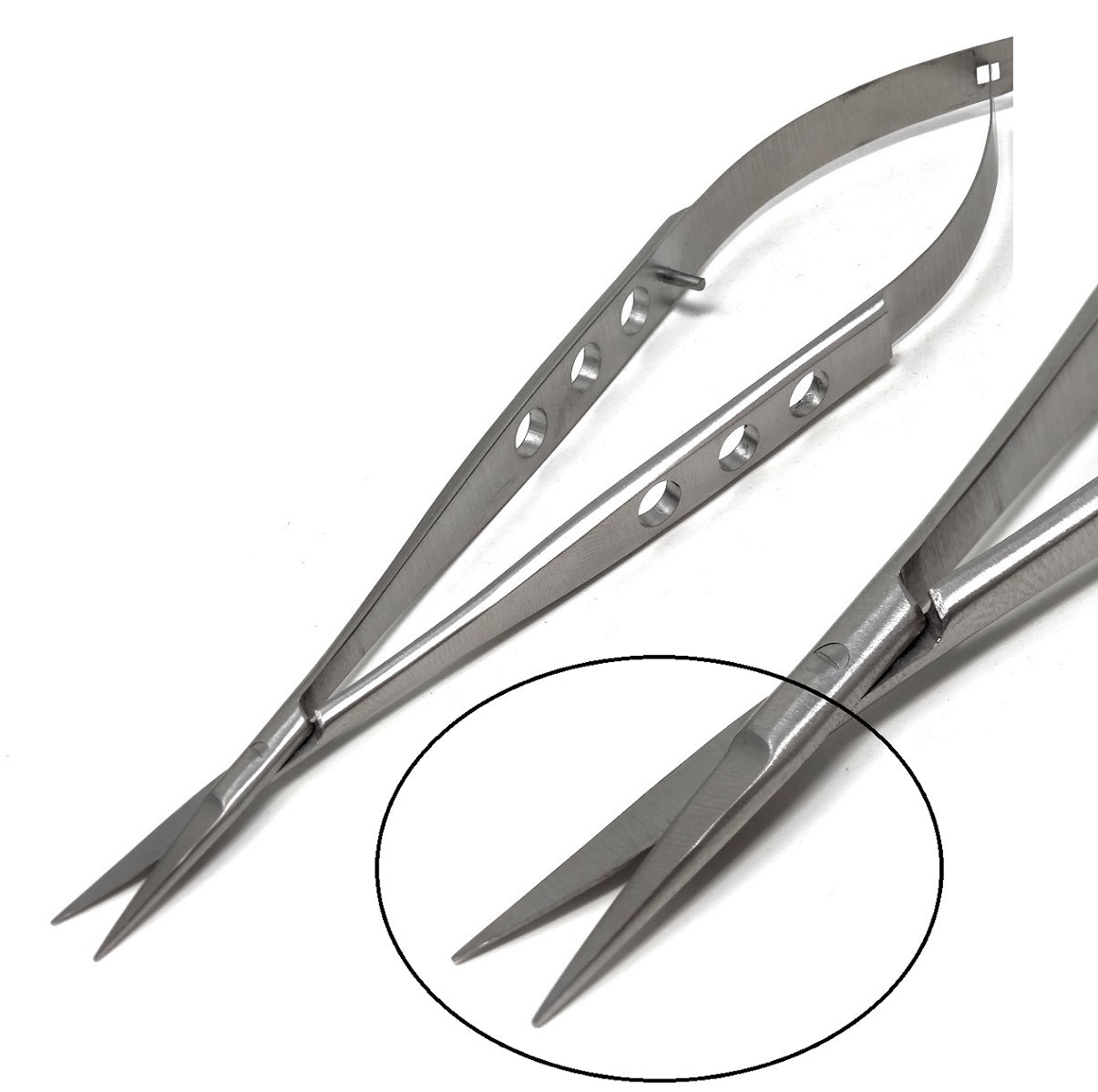 Spring Stitch Micro Scissors 7" Straight, Fenestrated Flat Handle