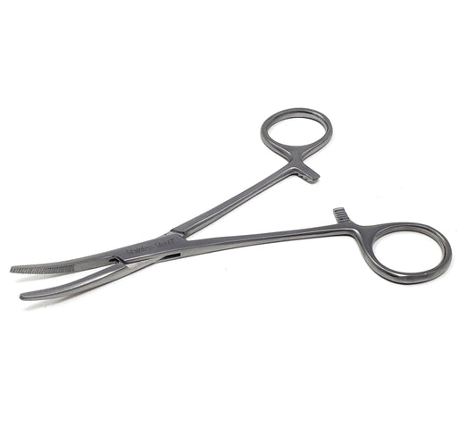 Rankin Kelly Hemostat Forceps 6.25" Half Serrated Curved Jaws, Stainless Steel, Silver