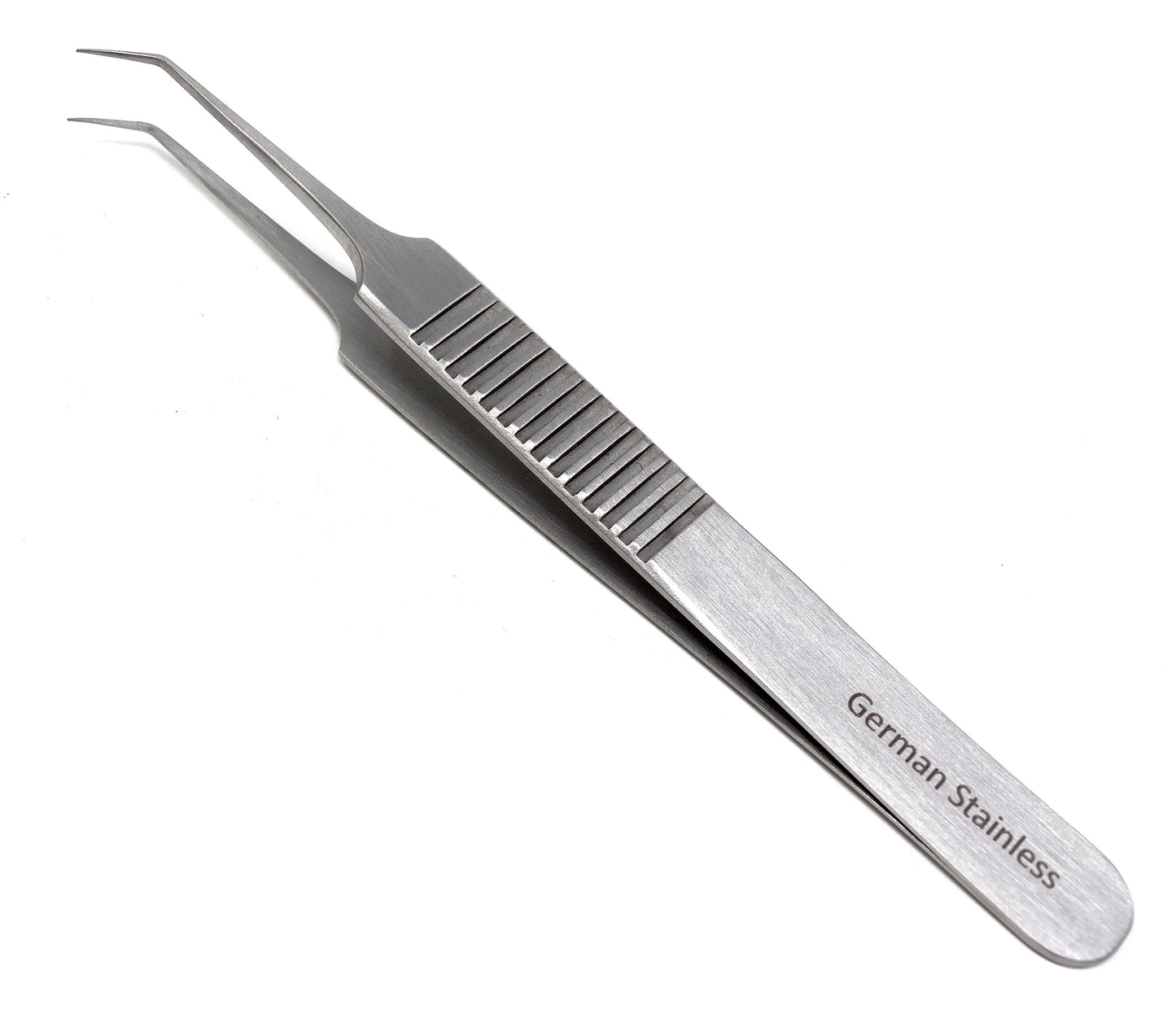 Stainless Steel Micro Surgical Forceps Tweezers A Type Angled, Ridged Handle, Fine Point
