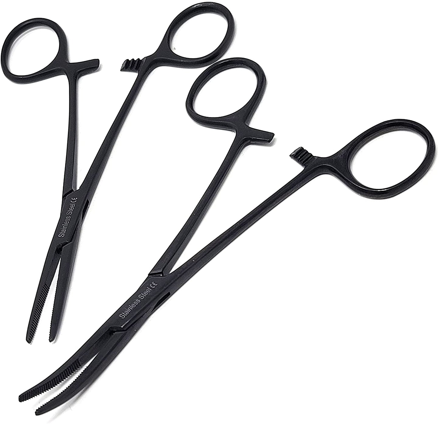 Set of 2 Pcs Tactical Kelly Hemostat Forceps 5.5" (14cm) Straight & Curved with Half Serrated Jaws